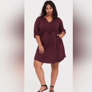 NWT Torrid Mini Challis Zip-Front Shirt Dress Burgundy Purple Women's Size 4X